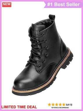 Steel Toe Waterproof Leather Work Boots Arch Support Ankle-High Safety